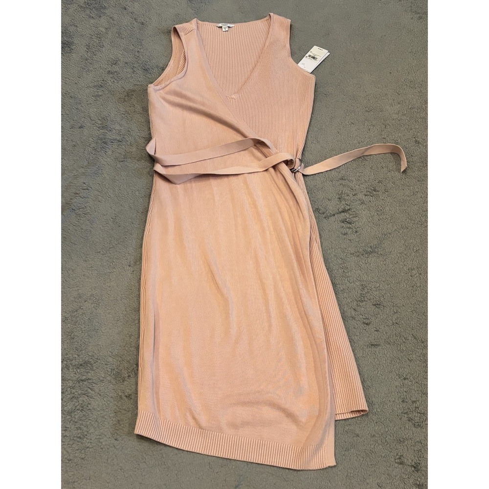 NWT Guess Faux Wrap Dress Womens XL Pink Belted Ribbed Knit Stretch Casual Beach